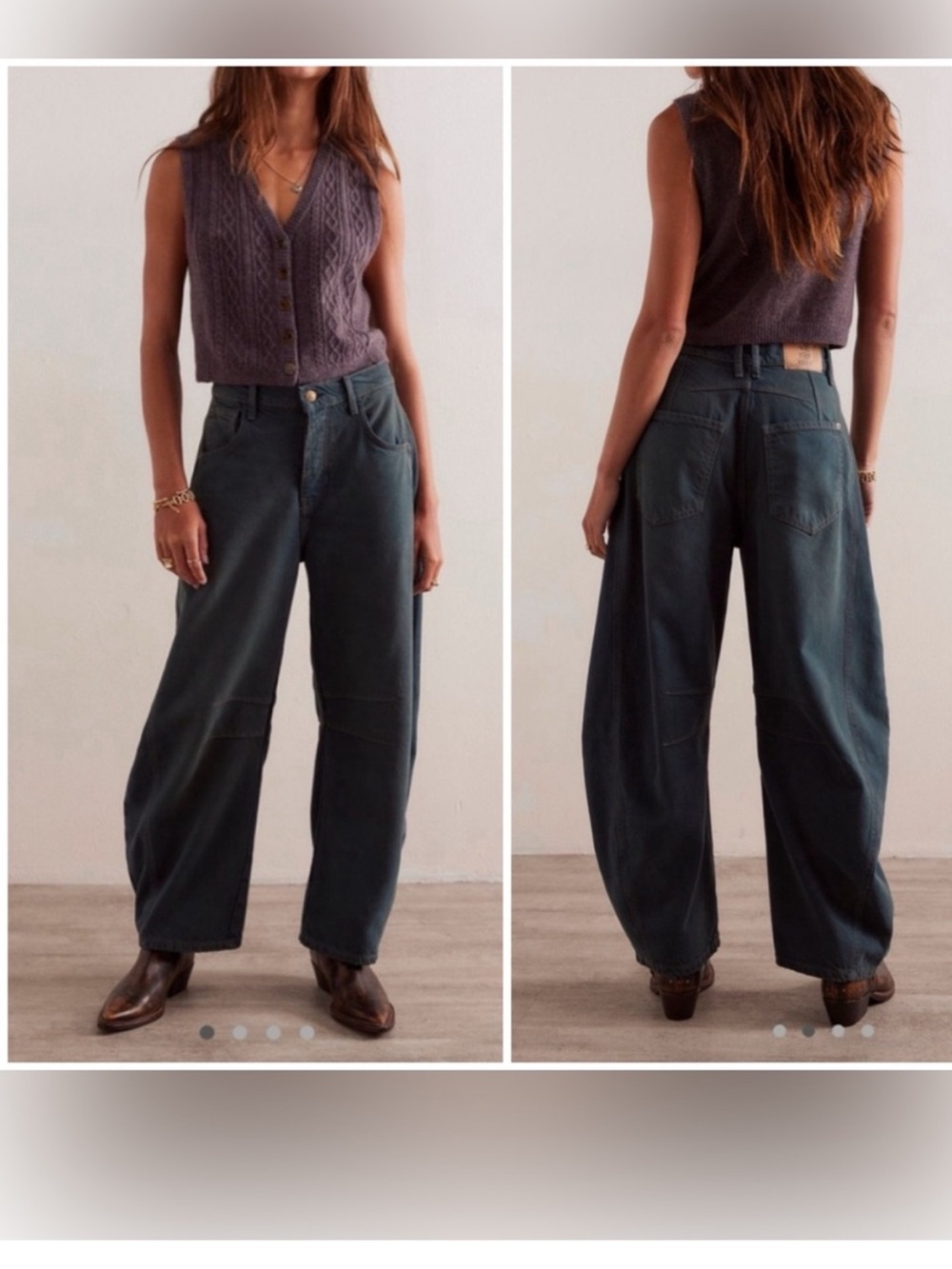 NWOT Free People We The Free Good Luck Mid-Rise Barrel Jeans - Luke Green - - Picture 3 of 8